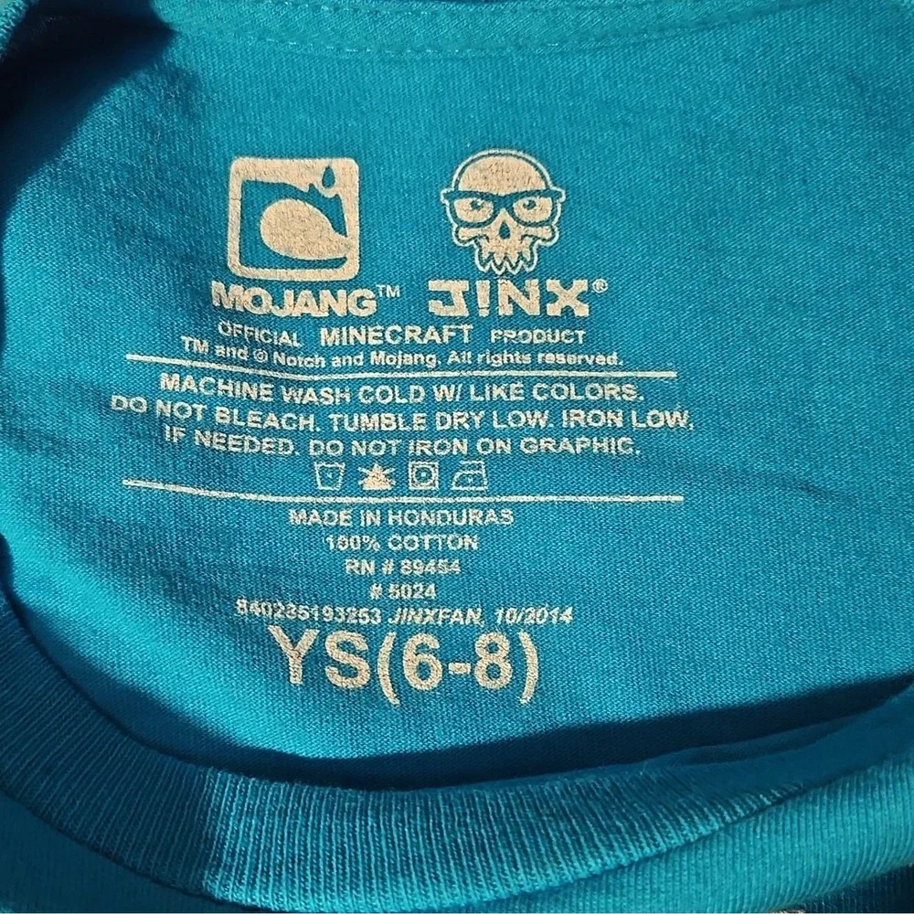 Mojang Minecraft Creeper Blue Boys YS (6-8) Short Sleeve Crew Neck T-Shirt‎